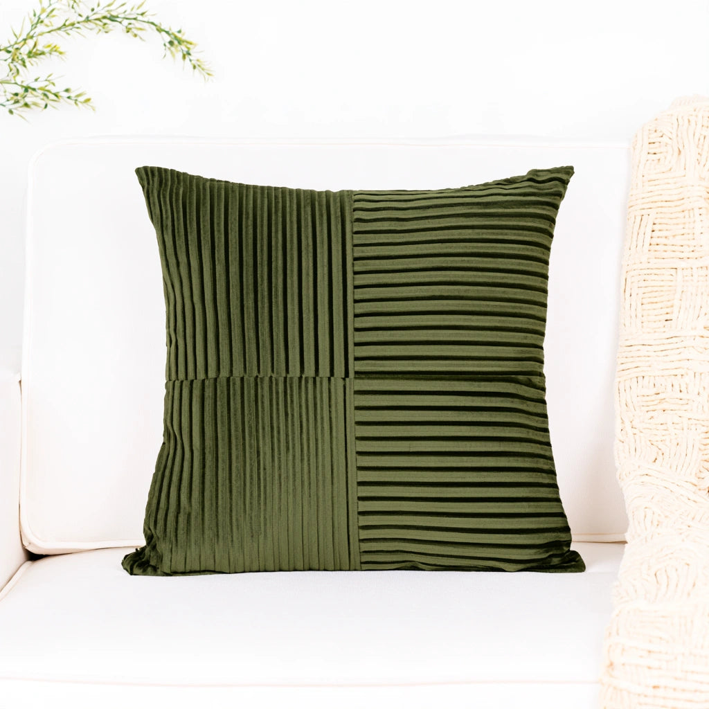 Decoratief sierkussen met ribfluwelen bekleding, kleur groen en wit