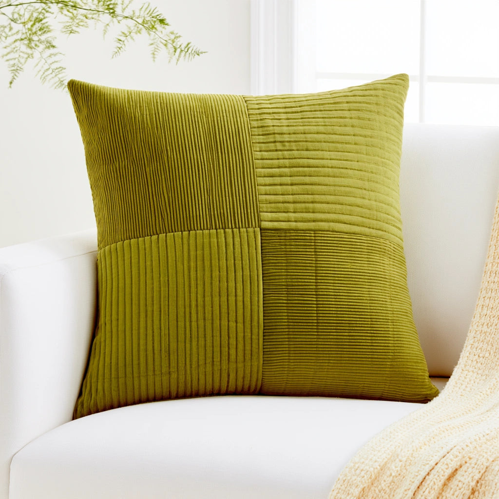 Decoratief sierkussen met ribfluwelen bekleding, kleur groen en wit