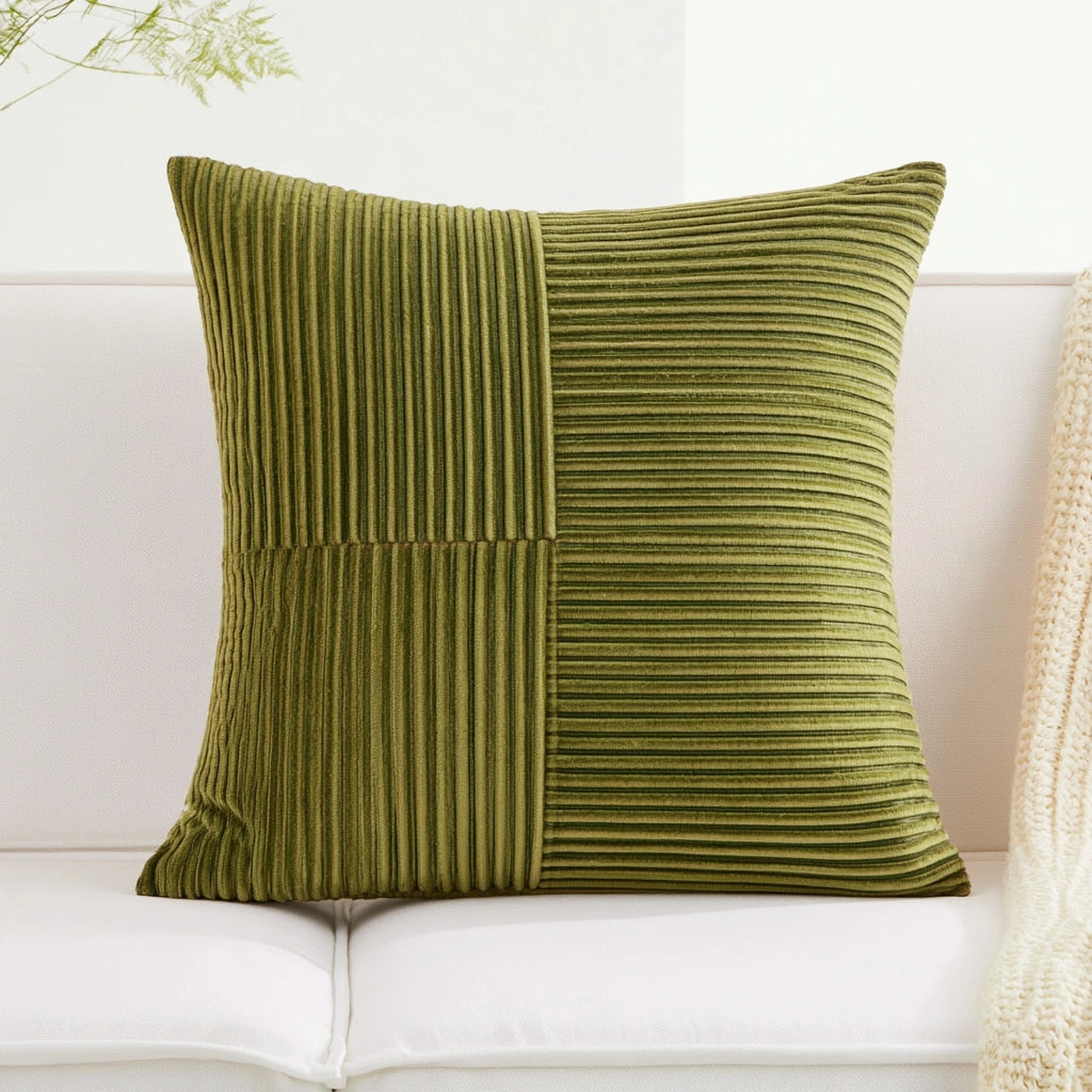 Decoratief sierkussen met ribfluwelen bekleding, kleur groen en wit