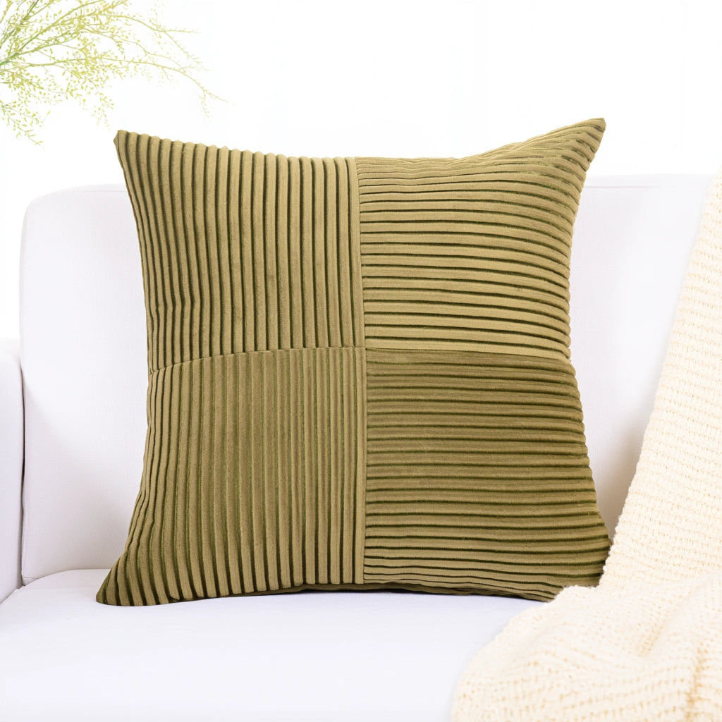 Decoratief sierkussen met ribfluwelen bekleding, kleur groen en wit